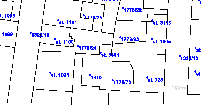 Parcela st. 3451 v KÚ Nymburk, Katastrální mapa