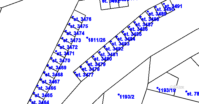 Parcela st. 3481 v KÚ Nymburk, Katastrální mapa