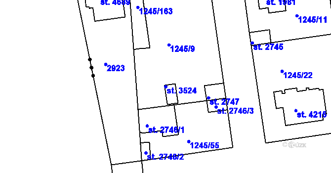 Parcela st. 3524 v KÚ Nymburk, Katastrální mapa