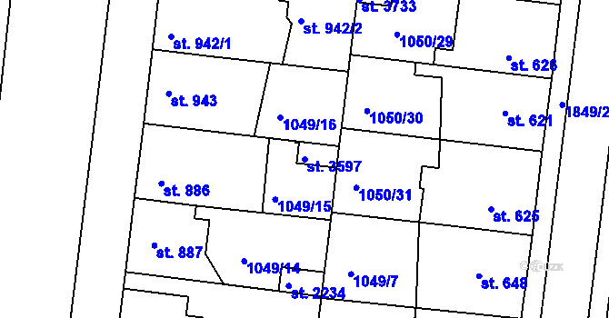 Parcela st. 3597 v KÚ Nymburk, Katastrální mapa