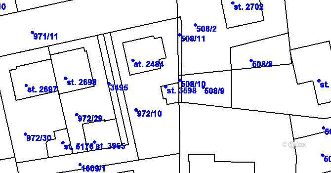 Parcela st. 3598 v KÚ Nymburk, Katastrální mapa