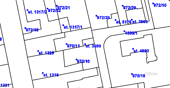 Parcela st. 3599 v KÚ Nymburk, Katastrální mapa