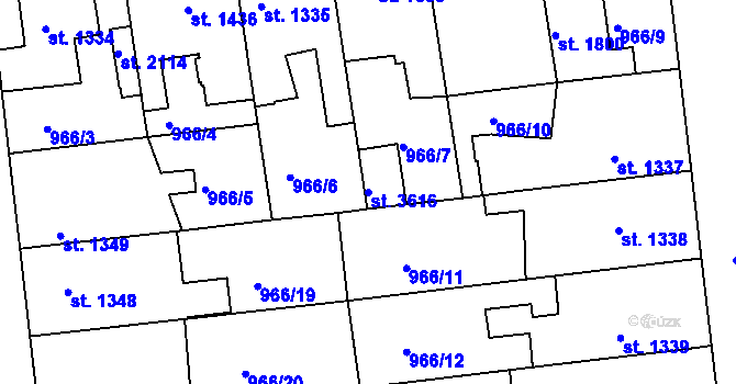 Parcela st. 3616 v KÚ Nymburk, Katastrální mapa