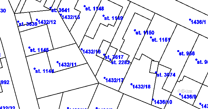Parcela st. 3617 v KÚ Nymburk, Katastrální mapa