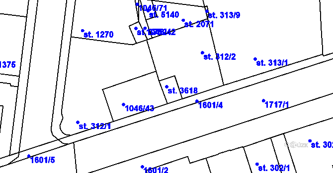 Parcela st. 3618 v KÚ Nymburk, Katastrální mapa
