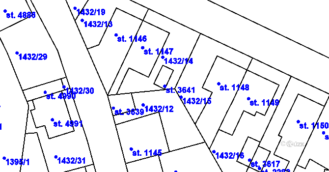 Parcela st. 3641 v KÚ Nymburk, Katastrální mapa