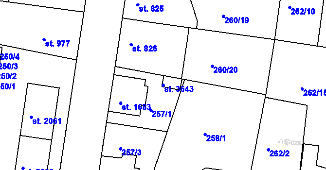 Parcela st. 3643 v KÚ Nymburk, Katastrální mapa
