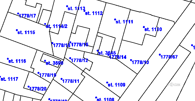Parcela st. 3645 v KÚ Nymburk, Katastrální mapa