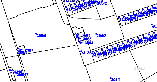 Parcela st. 3654 v KÚ Nymburk, Katastrální mapa