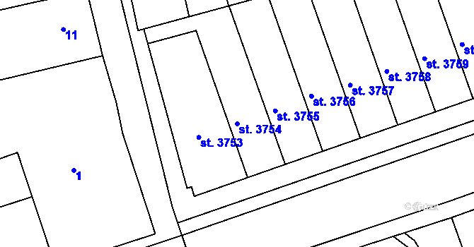 Parcela st. 3754 v KÚ Nymburk, Katastrální mapa