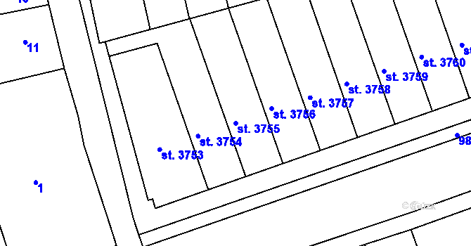Parcela st. 3755 v KÚ Nymburk, Katastrální mapa