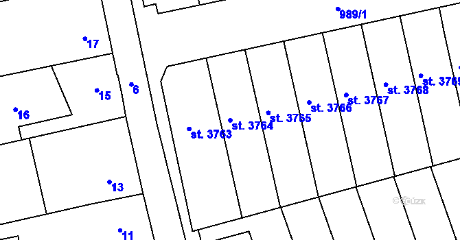 Parcela st. 3764 v KÚ Nymburk, Katastrální mapa