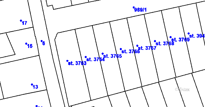 Parcela st. 3765 v KÚ Nymburk, Katastrální mapa