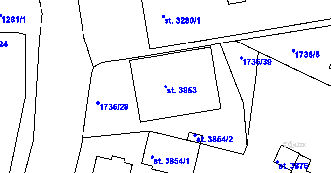 Parcela st. 3853 v KÚ Nymburk, Katastrální mapa