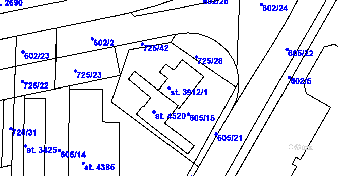 Parcela st. 3912/1 v KÚ Nymburk, Katastrální mapa