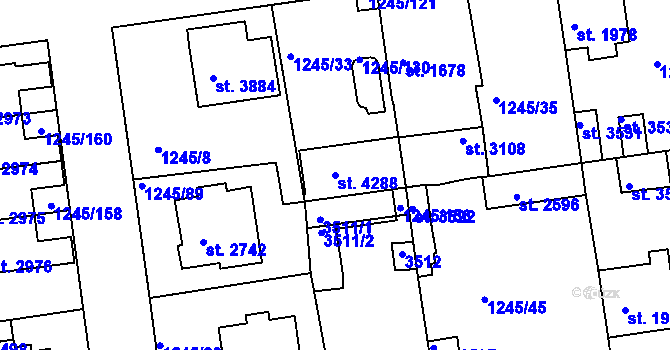Parcela st. 4288 v KÚ Nymburk, Katastrální mapa