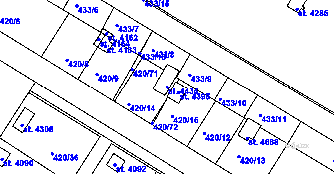 Parcela st. 4434 v KÚ Nymburk, Katastrální mapa