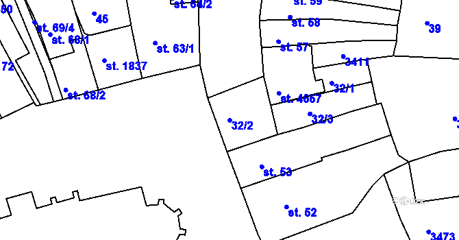 Parcela st. 32/2 v KÚ Nymburk, Katastrální mapa