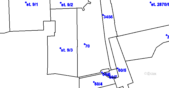 Parcela st. 70 v KÚ Nymburk, Katastrální mapa