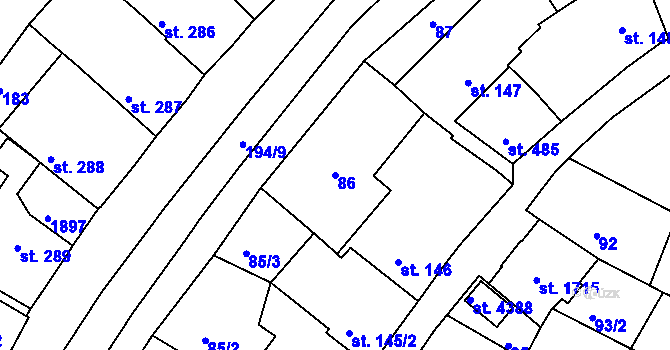 Parcela st. 86 v KÚ Nymburk, Katastrální mapa