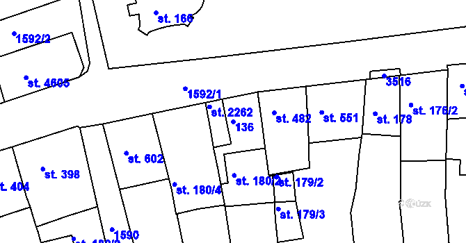Parcela st. 136 v KÚ Nymburk, Katastrální mapa