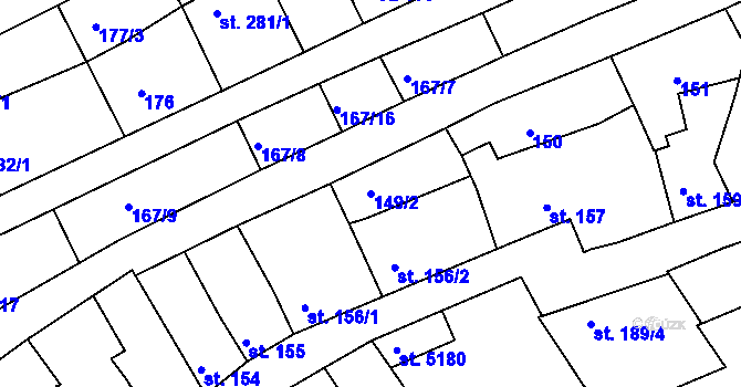 Parcela st. 149/2 v KÚ Nymburk, Katastrální mapa