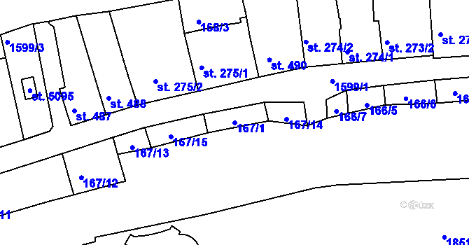 Parcela st. 167/1 v KÚ Nymburk, Katastrální mapa