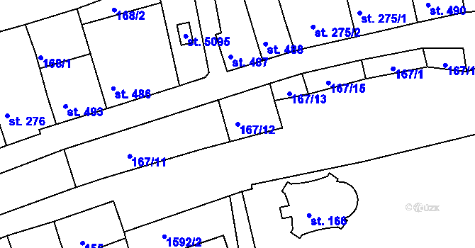 Parcela st. 167/12 v KÚ Nymburk, Katastrální mapa