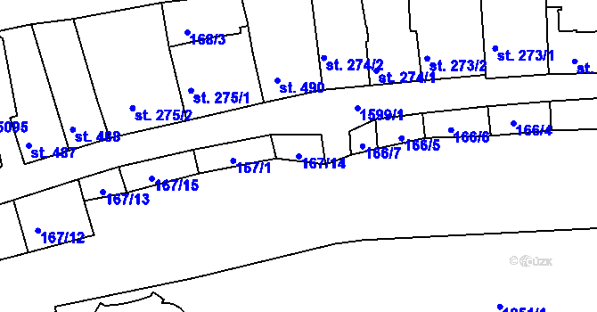 Parcela st. 167/14 v KÚ Nymburk, Katastrální mapa