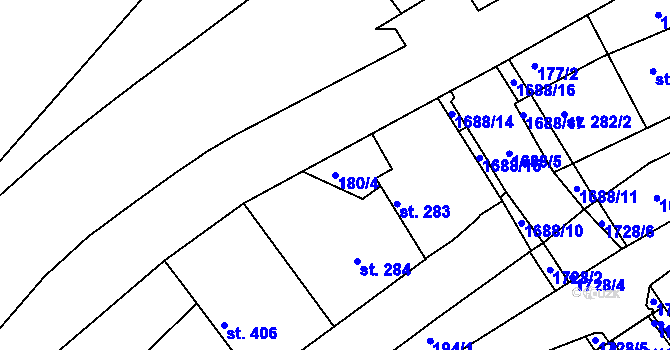 Parcela st. 180/4 v KÚ Nymburk, Katastrální mapa