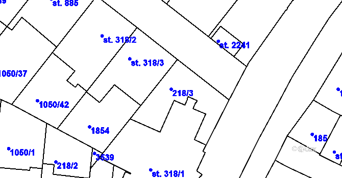 Parcela st. 218/3 v KÚ Nymburk, Katastrální mapa