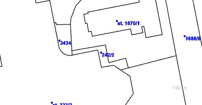 Parcela st. 242/2 v KÚ Nymburk, Katastrální mapa