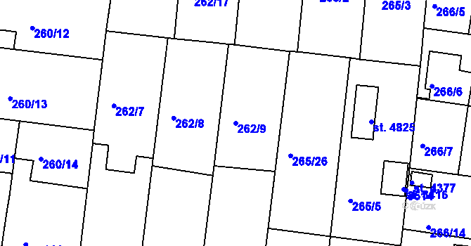 Parcela st. 262/9 v KÚ Nymburk, Katastrální mapa