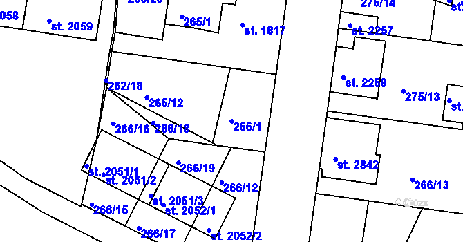Parcela st. 266/1 v KÚ Nymburk, Katastrální mapa