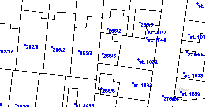 Parcela st. 266/5 v KÚ Nymburk, Katastrální mapa