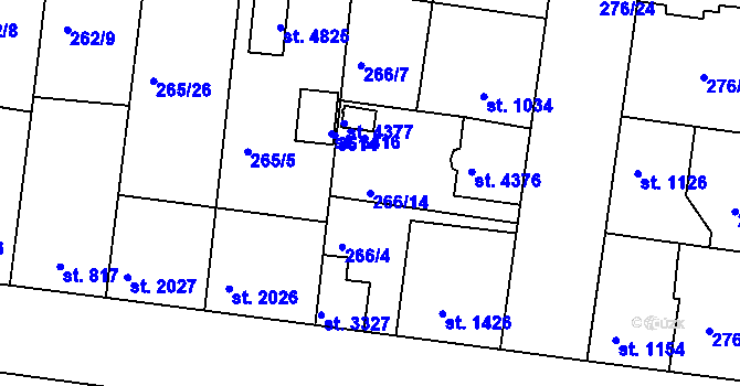 Parcela st. 266/14 v KÚ Nymburk, Katastrální mapa