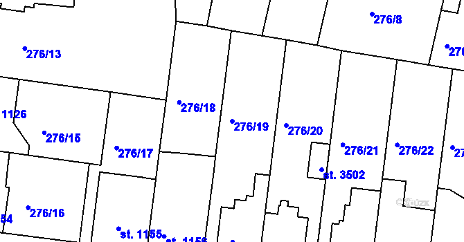 Parcela st. 276/19 v KÚ Nymburk, Katastrální mapa