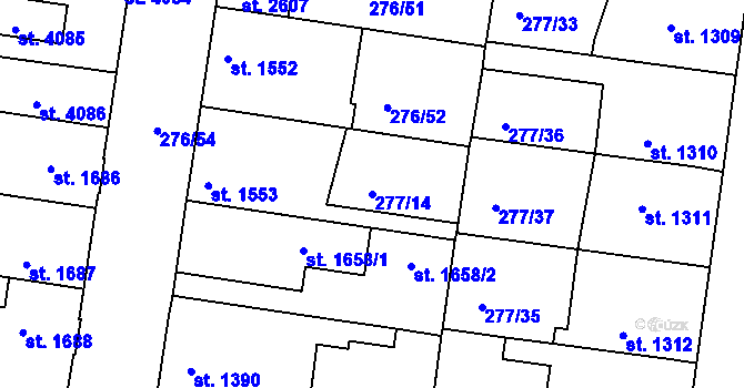 Parcela st. 277/14 v KÚ Nymburk, Katastrální mapa