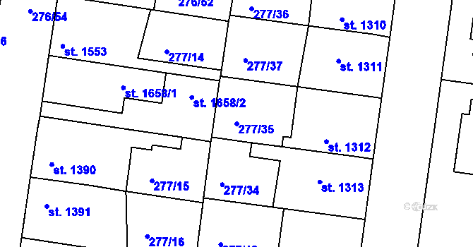 Parcela st. 277/35 v KÚ Nymburk, Katastrální mapa