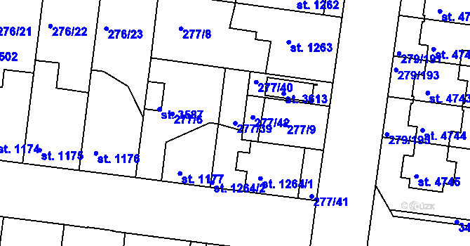 Parcela st. 277/39 v KÚ Nymburk, Katastrální mapa