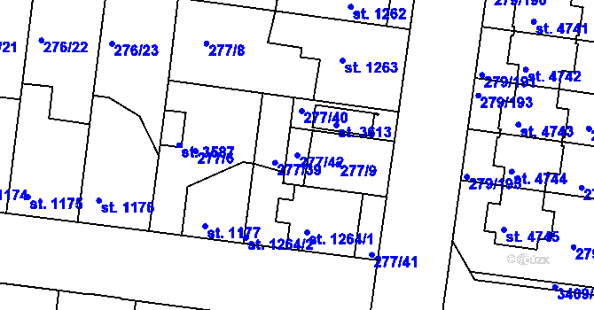 Parcela st. 277/42 v KÚ Nymburk, Katastrální mapa