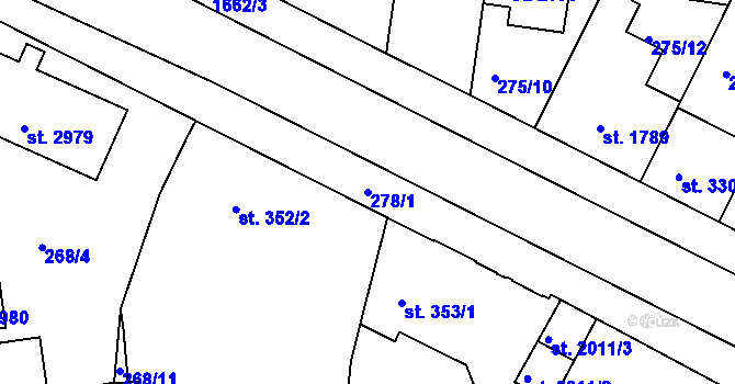 Parcela st. 278/1 v KÚ Nymburk, Katastrální mapa