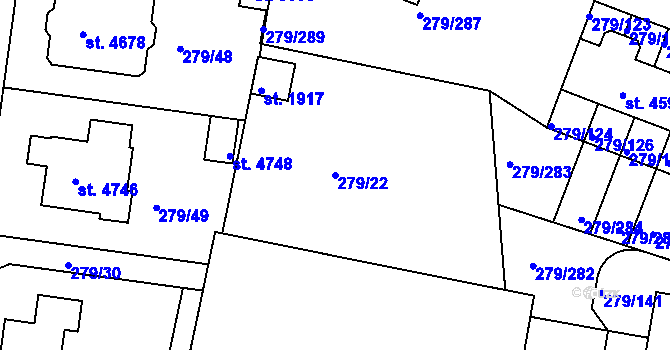Parcela st. 279/22 v KÚ Nymburk, Katastrální mapa