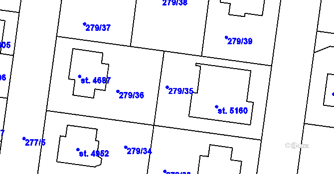Parcela st. 279/35 v KÚ Nymburk, Katastrální mapa