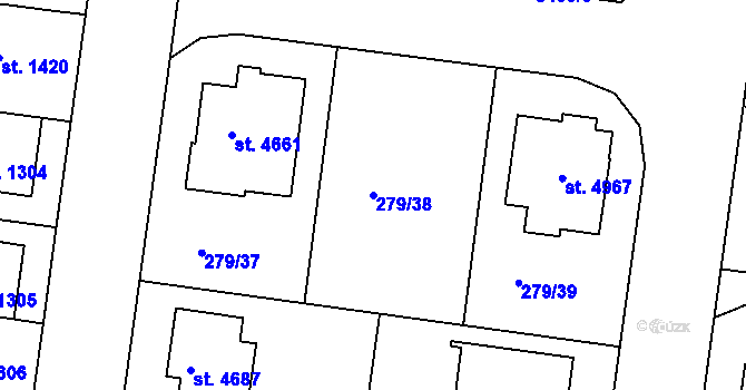 Parcela st. 279/38 v KÚ Nymburk, Katastrální mapa
