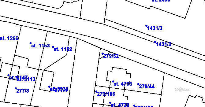Parcela st. 279/52 v KÚ Nymburk, Katastrální mapa