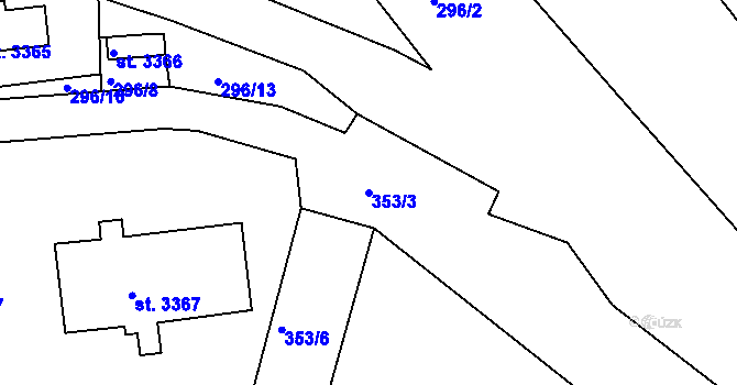 Parcela st. 353/3 v KÚ Nymburk, Katastrální mapa