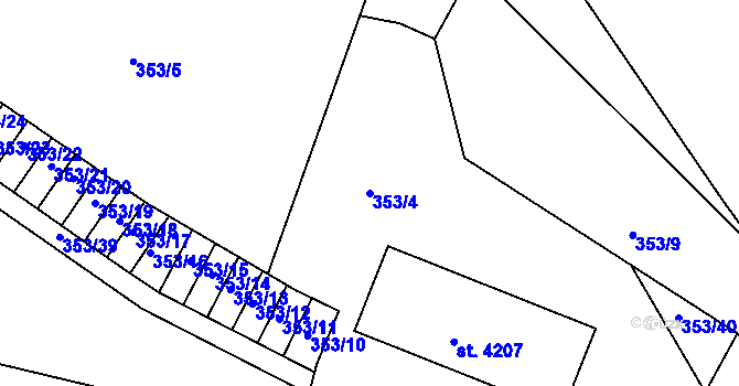 Parcela st. 353/4 v KÚ Nymburk, Katastrální mapa