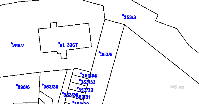 Parcela st. 353/6 v KÚ Nymburk, Katastrální mapa