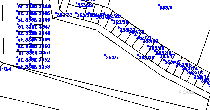 Parcela st. 353/7 v KÚ Nymburk, Katastrální mapa